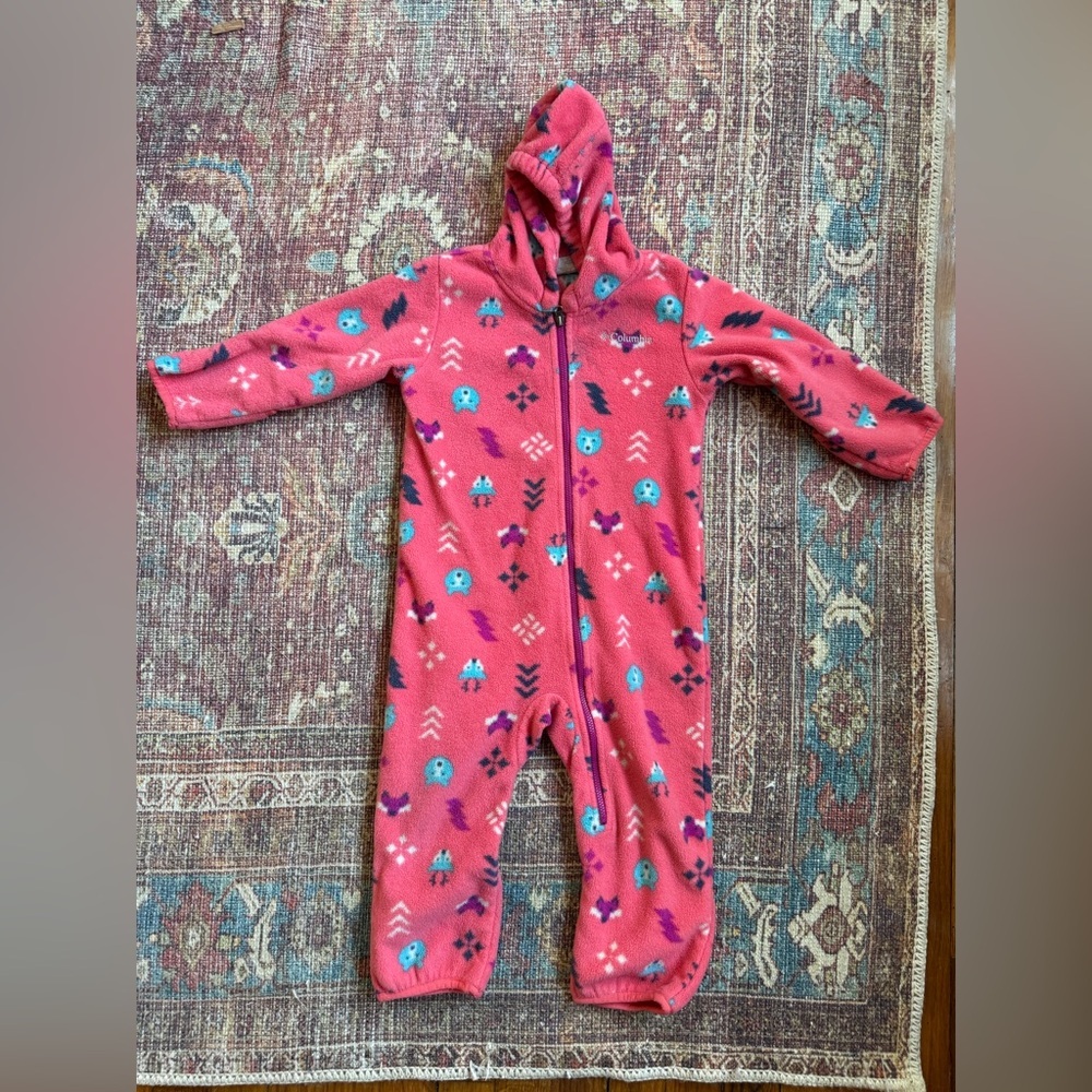 Columbia 18-24month infant Snowtop II bunting fleece pink woodland creatures